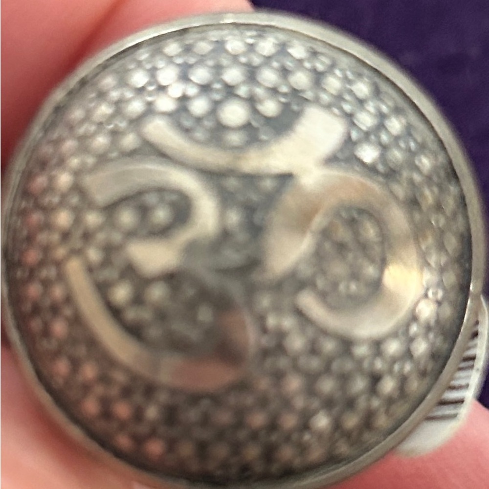 Silver Om Symbol Ring Adjustable, Circular Jewelr… - image 4